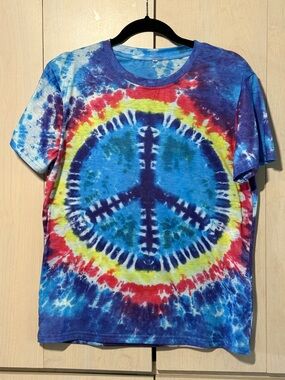 Tie-Dye Peace Sign Short Sleeve Tee - Multicolor Blue